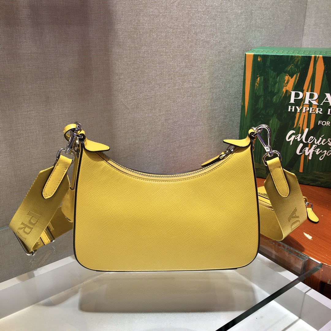 Pra*a Re-Edition 2005 Saffiano leather bag dark yellow