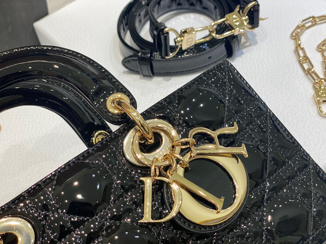 D10r SMALL LADY D-JOY BAG Black Patent 26x6x14cm