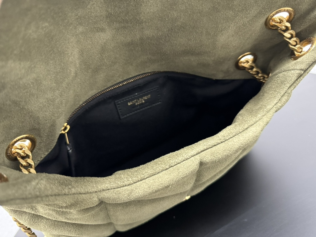 Y51 PUFFER SMALL IN SHINY VELVET PALE OLIVE