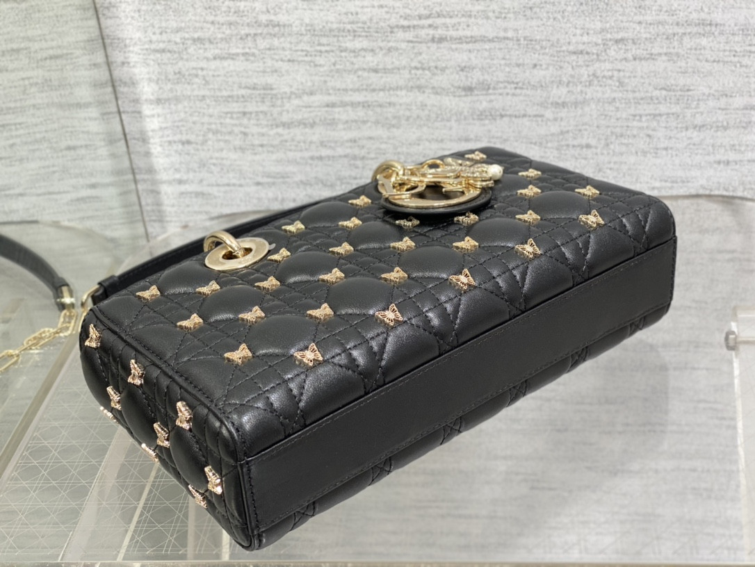 D10r MEDIUM LADY D-JOY BAG Black with Butterfly Studs