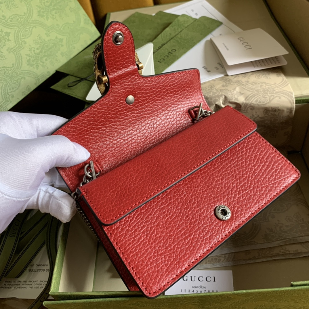 Gvc*1 DIONYSUS LEATHER S*pER MINI BAG RED 6.5"Wx3.9"Hx1.6"D