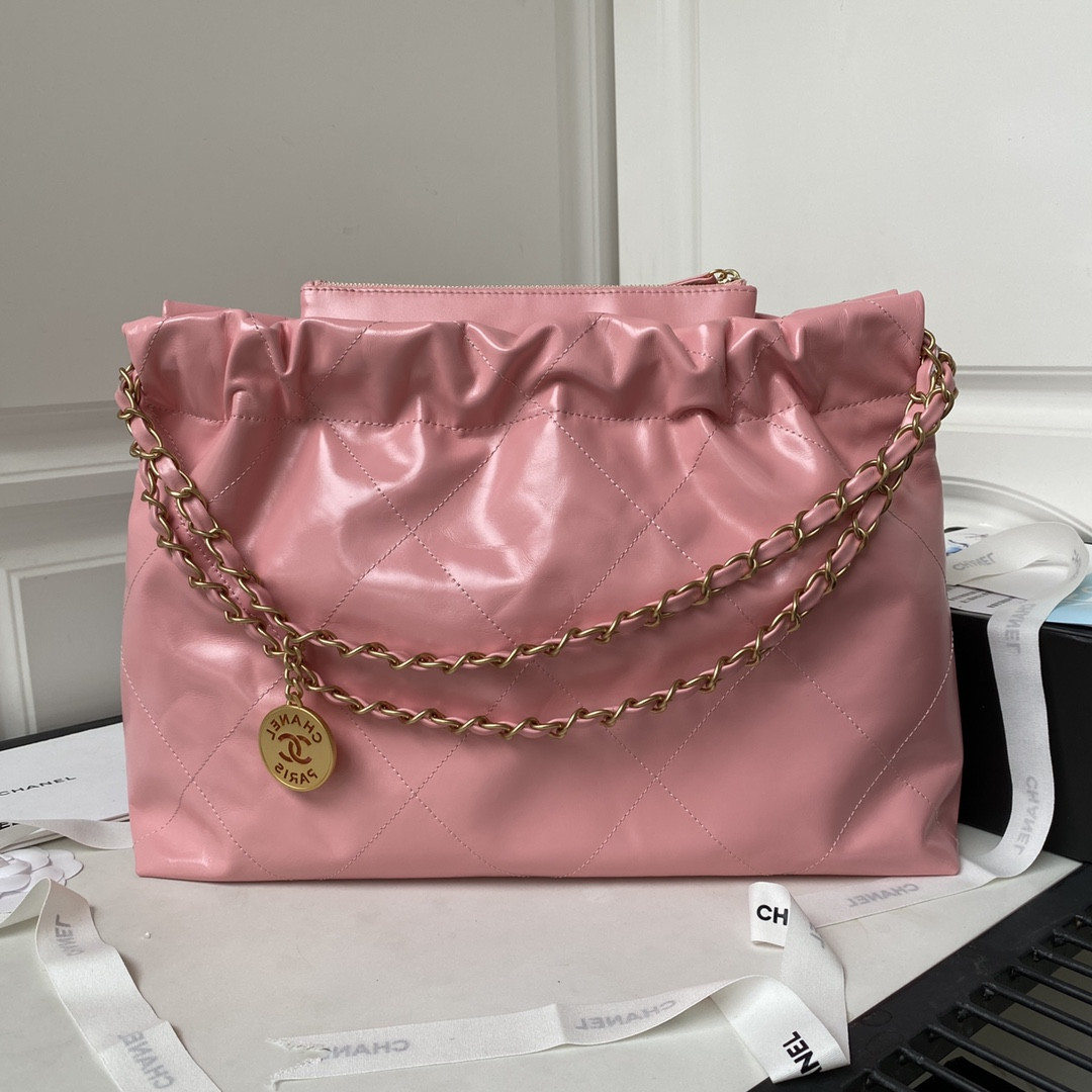 Ch**el 22 HANDBAG Shiny Calfskin PINK 30×45×8cm