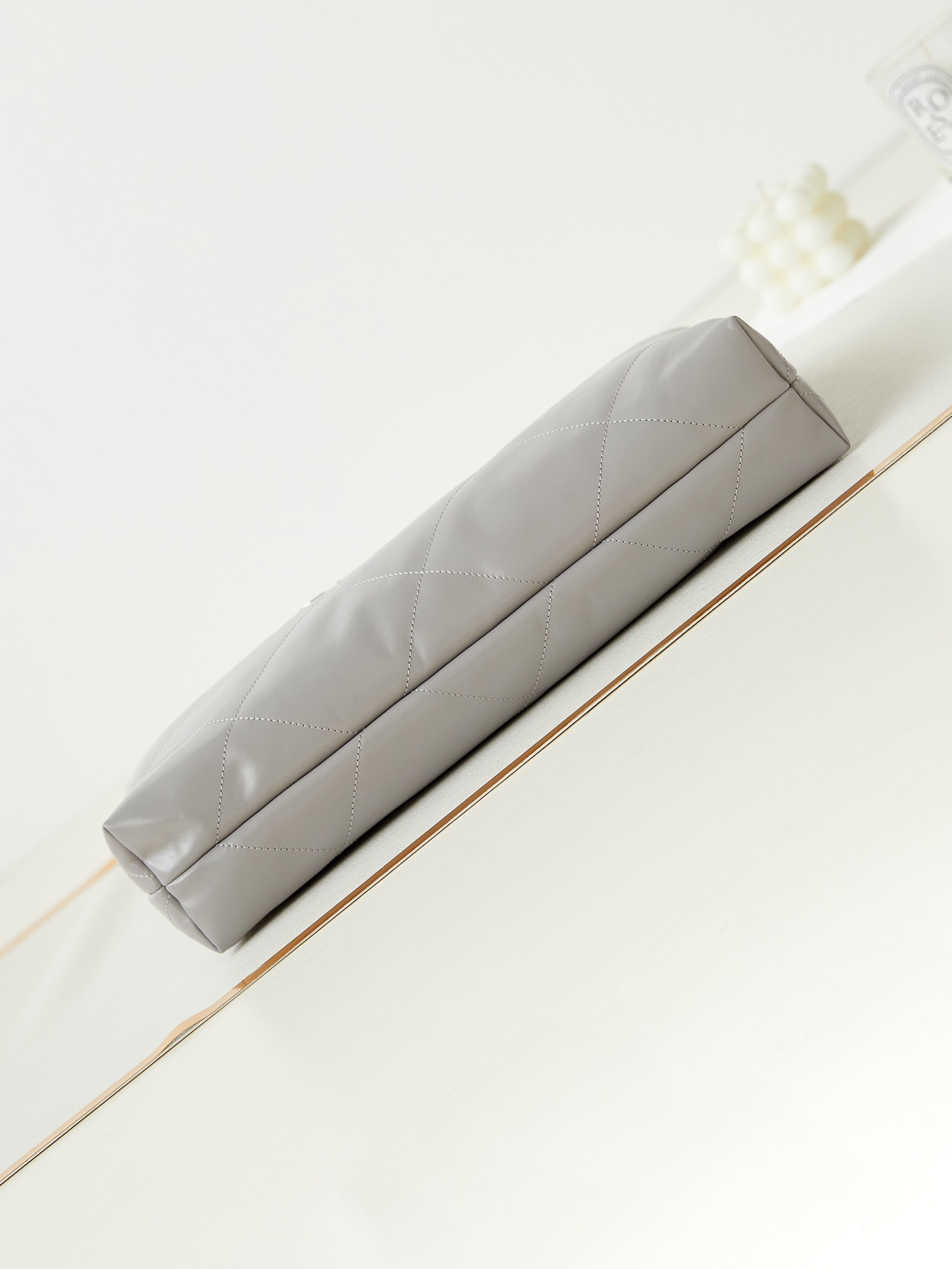 Ch**el 22 SMALL HANDBAG Shiny Calfskin grey 15.2×16.4×3.1 in