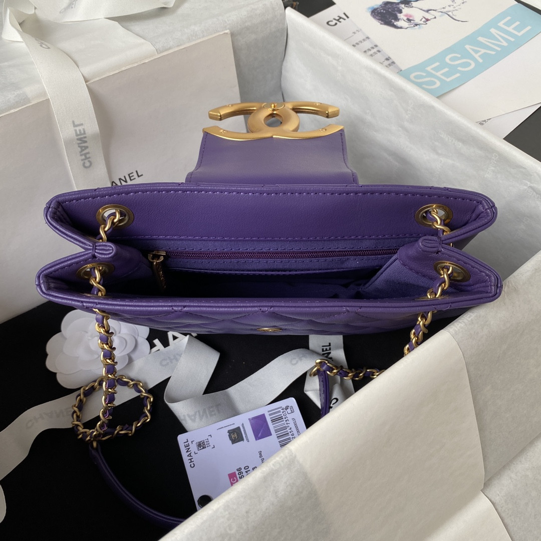 Ch**el BAGUETTE BAG PURPLE 17.5×20×5cm