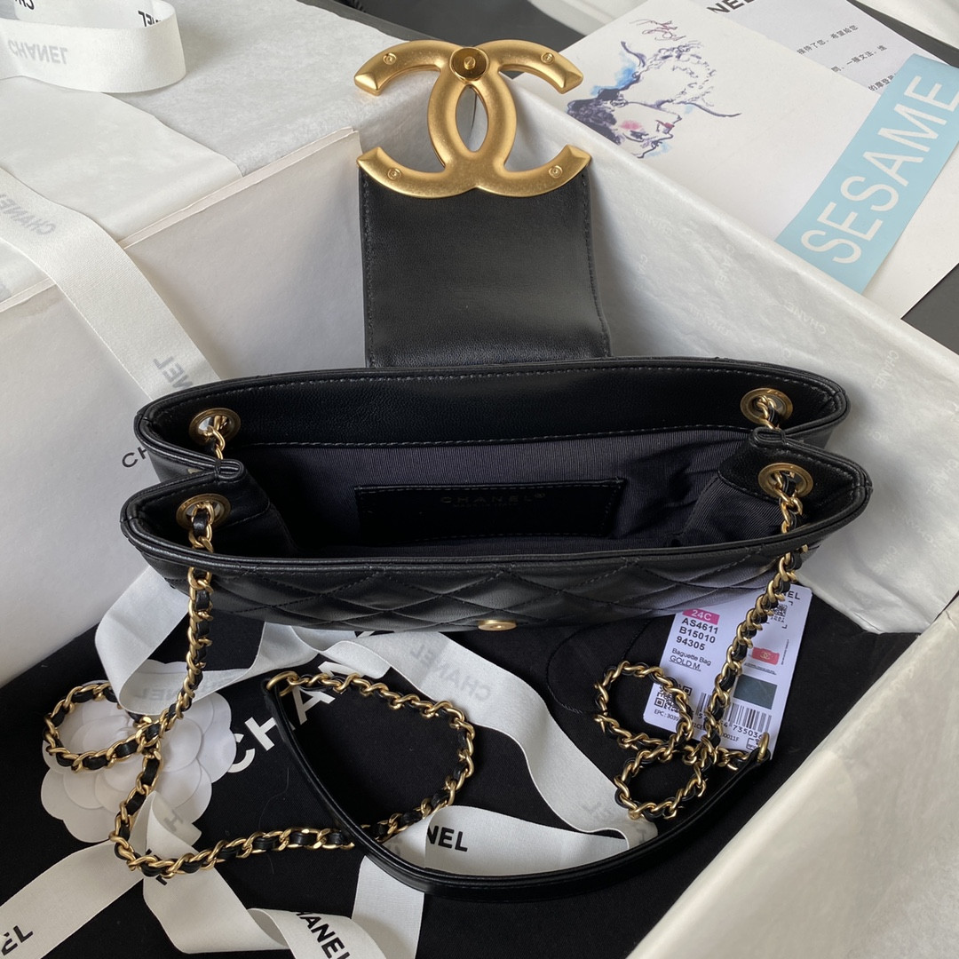 Ch**el BAGUETTE BAG BLACK 4.5 × 9.4 × 1.8 in