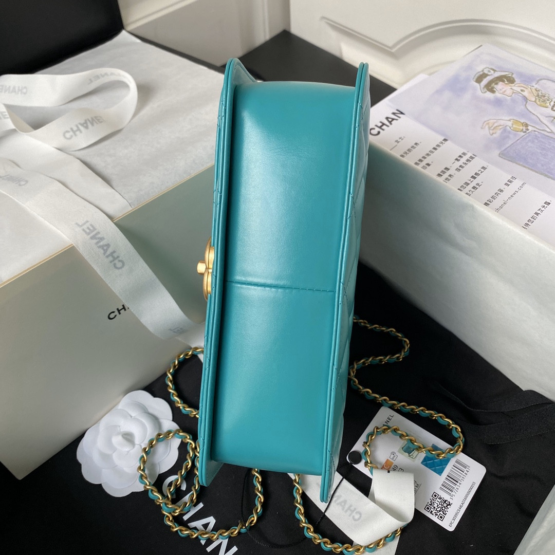 Ch**el FLAP BAG BLUE 22×14.5×8cm