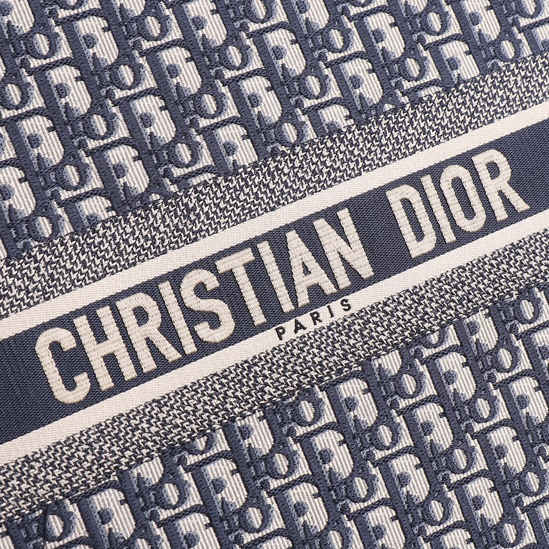 Large D10r BOOK TOTE Blue D10r Oblique Embroidery and Calfskin 16.5 x 14 x 7.5 inches