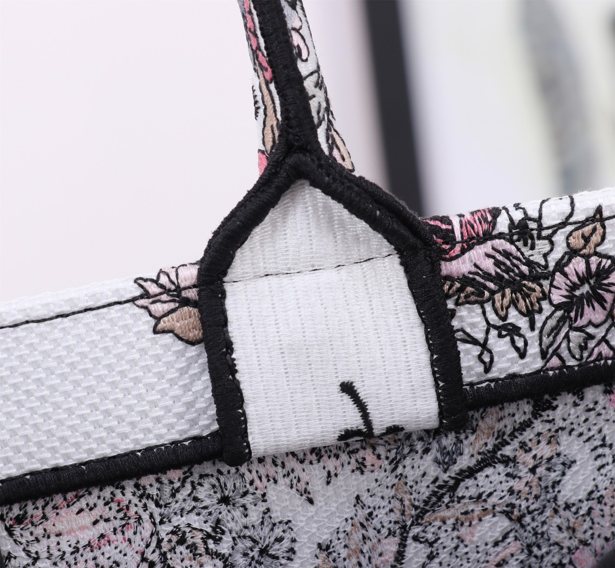 Medium D10r Book Tote  White and Pastel Pink Butterfly Around The World Embroidery 14 x 11 x 6.5 inches