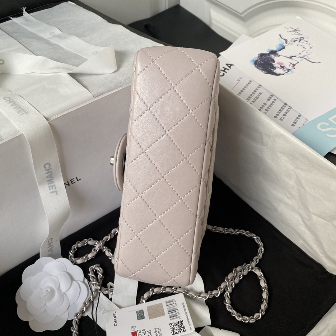 Ch**el MINI FLAP BAG SHINY CALFSKIN & SILVER-TONE METAL LIGHT PINK 4.7 × 7.8 × 2.3 in