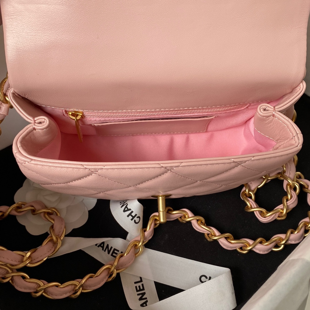 Ch**el MINI FLAP BAG PINK 4.7 × 7.8 × 2.3 in