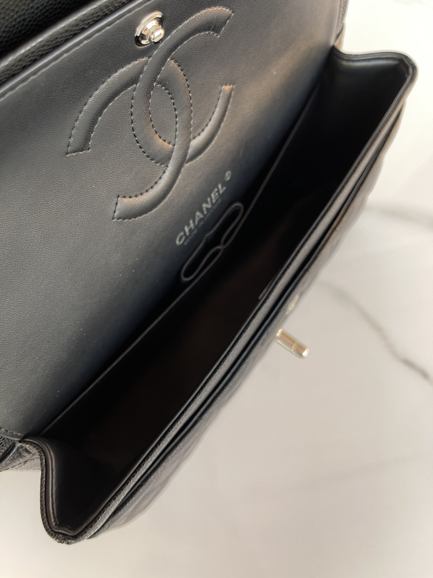 Ch**el CLASSIC HANDBAG GRAINED CALFSKIN 6 × 9.9 × 2.5 in