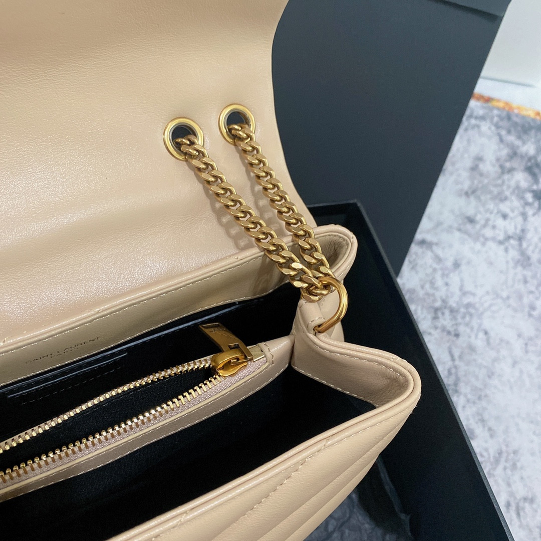 Y51 LOULOU SMALL IN QUILTED LEATHER light beige 9 X 6.1 X 3.3 INCHES