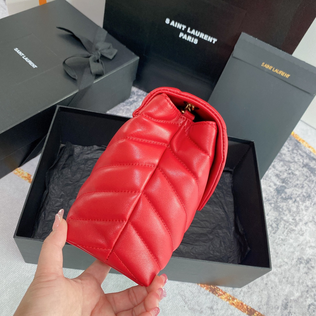 Y51 LOULOU SMALL IN QUILTED LEATHER SHINY RED GOLD 9 X 6.1 X 3.3 INCHES