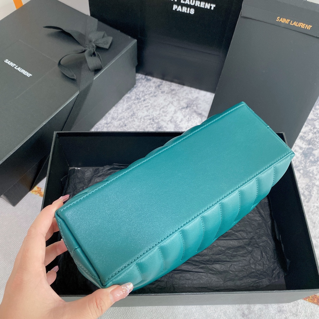 Y51 LOULOU SMALL IN QUILTED LEATHER BLUE GOLD 9 X 6.1 X 3.3 INCHES