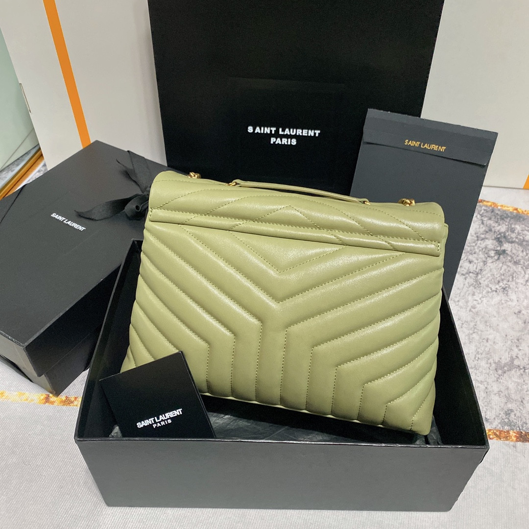 Y51 LOULOU MEDIUM IN QUILTED LEATHER GREEN 12.5 X 8.6 X 3.5 INCHES