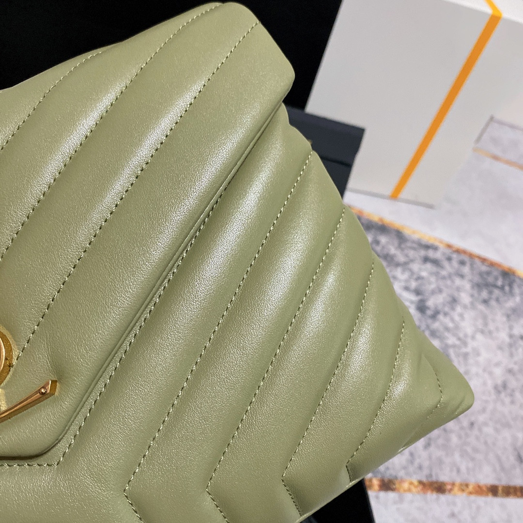 Y51 LOULOU MEDIUM IN QUILTED LEATHER GREEN 12.5 X 8.6 X 3.5 INCHES