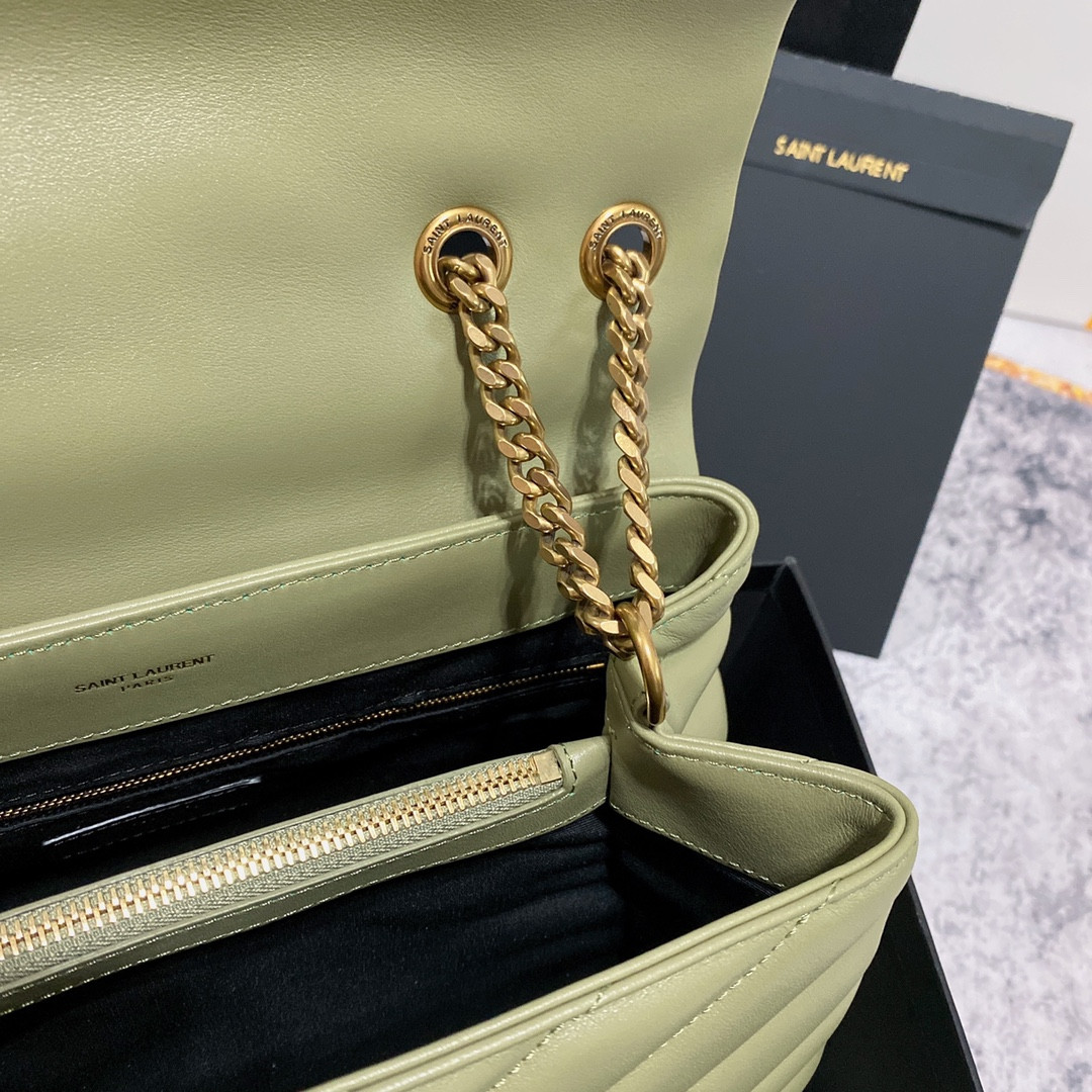 Y51 LOULOU MEDIUM IN QUILTED LEATHER GREEN 12.5 X 8.6 X 3.5 INCHES