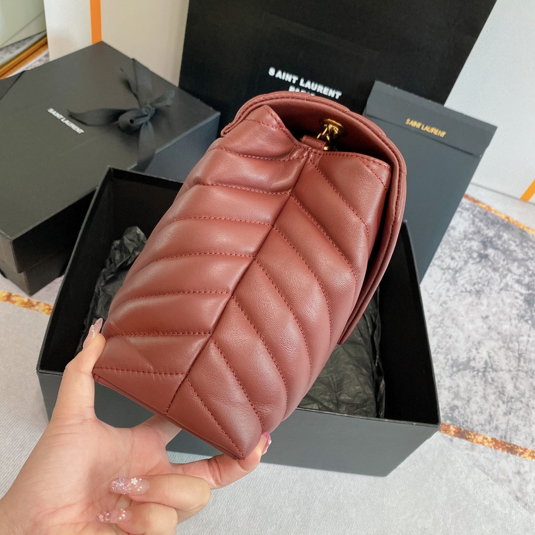 Y51 LOULOU MEDIUM IN QUILTED LEATHER LIGHT RED 12.5 X 8.6 X 3.5 INCHES