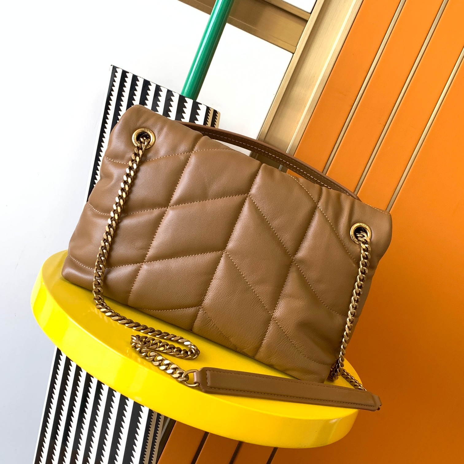 Y51 PUFFER SMALL IN NAPPA LEATHER BROWN 11.4 X 6.6 X 4.3 INCHES