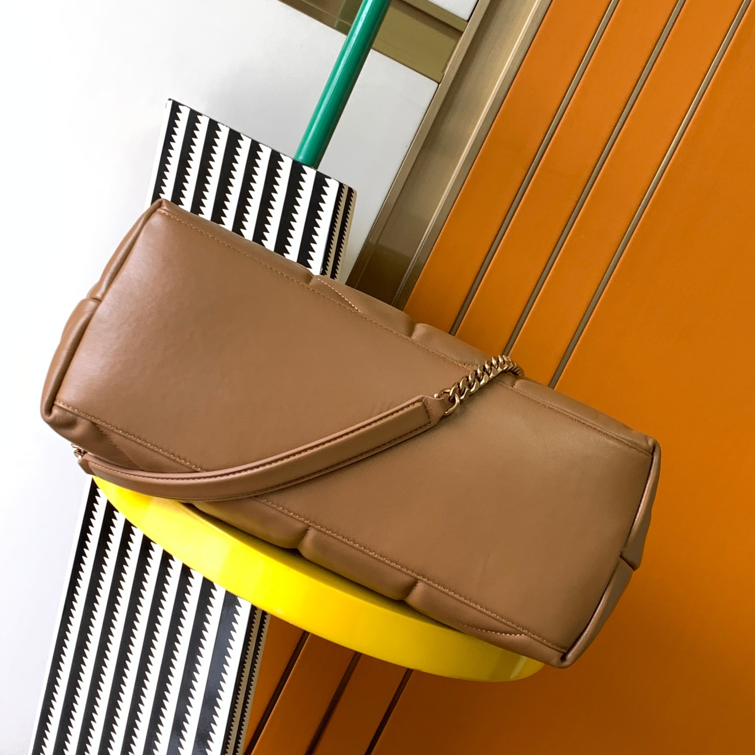 Y51 PUFFER MEDIUM IN NAPPA LEATHER BROWN 13.7 X 9 X 5.3 INCHES