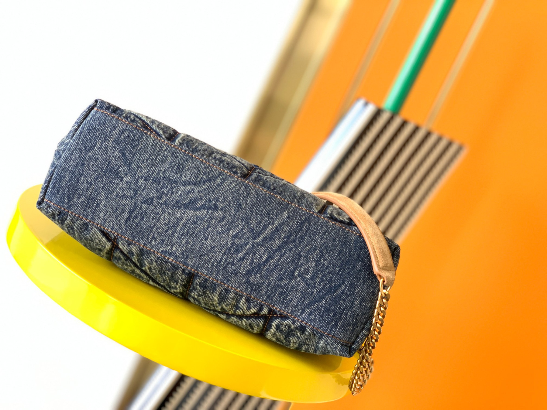 Y51 PUFFER SMALL IN SUEDE AND DENIM LIGHT BLUE 11.4 X 6.6 X 4.3 INCHES