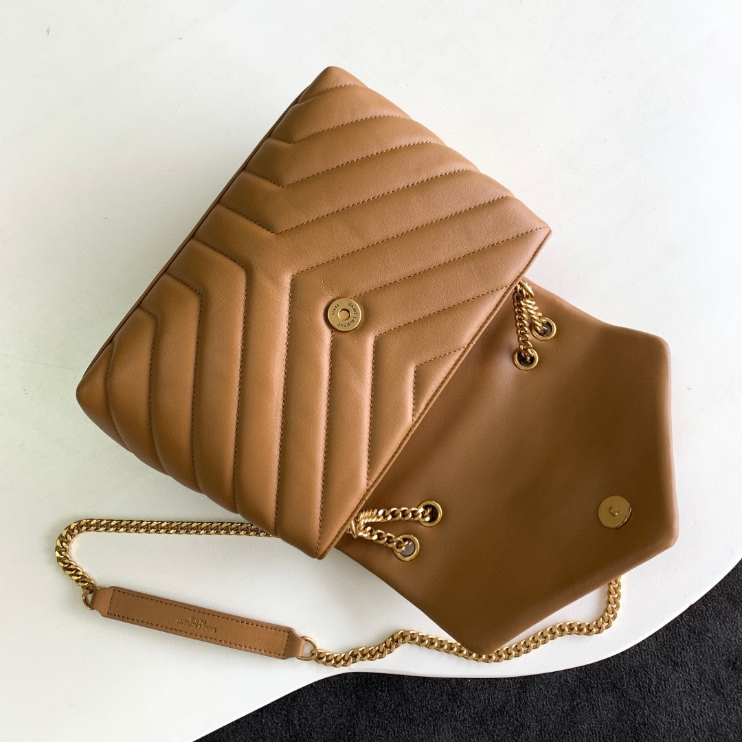 Y51 LOULOU SMALL IN QUILTED LEATHER BROWN 9 X 6.1 X 3.3 INCHES