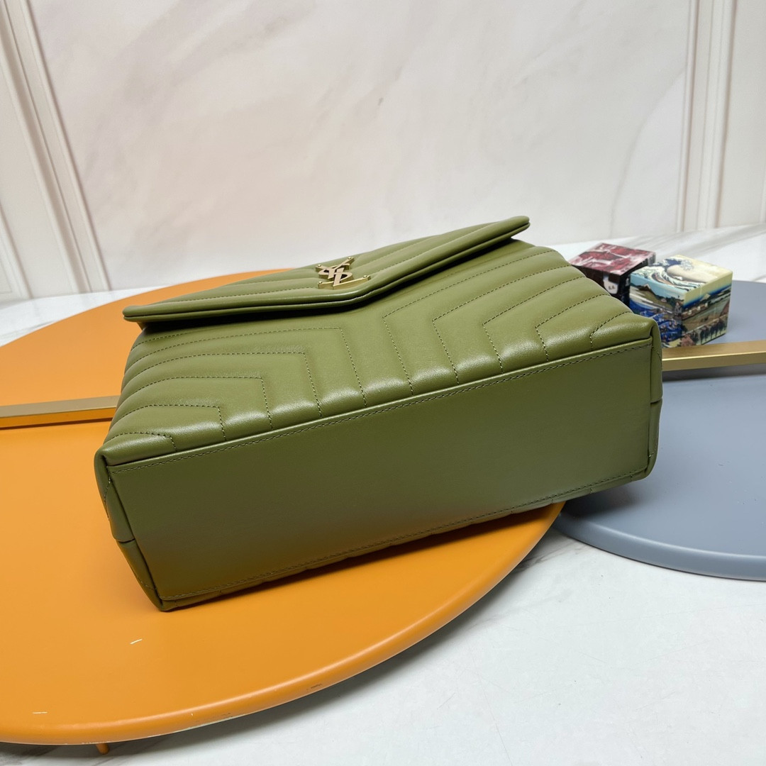 Y51 LOULOU MEDIUM IN QUILTED LEATHER DARK GREEN 12.5 X 8.6 X 3.5 INCHES