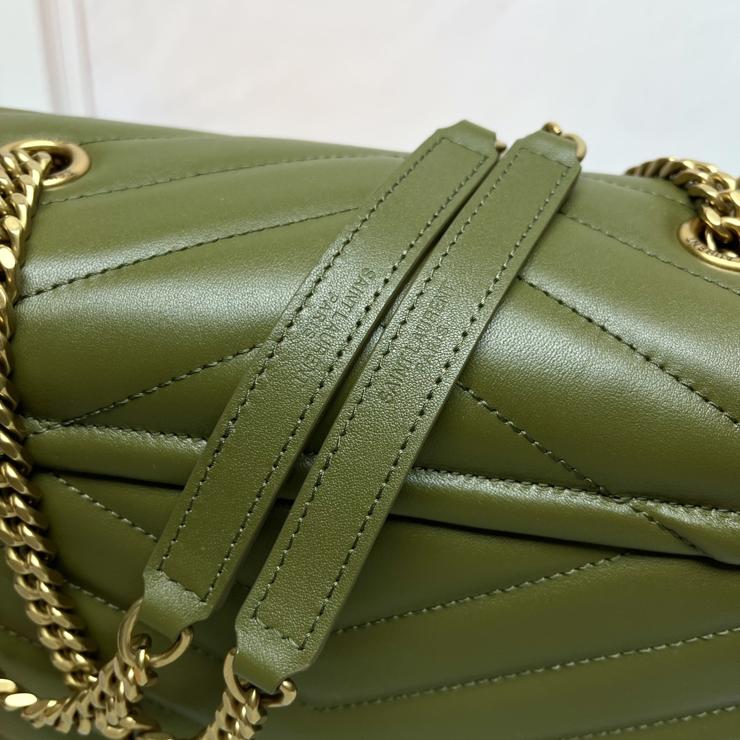 Y51 LOULOU MEDIUM IN QUILTED LEATHER DARK GREEN 12.5 X 8.6 X 3.5 INCHES