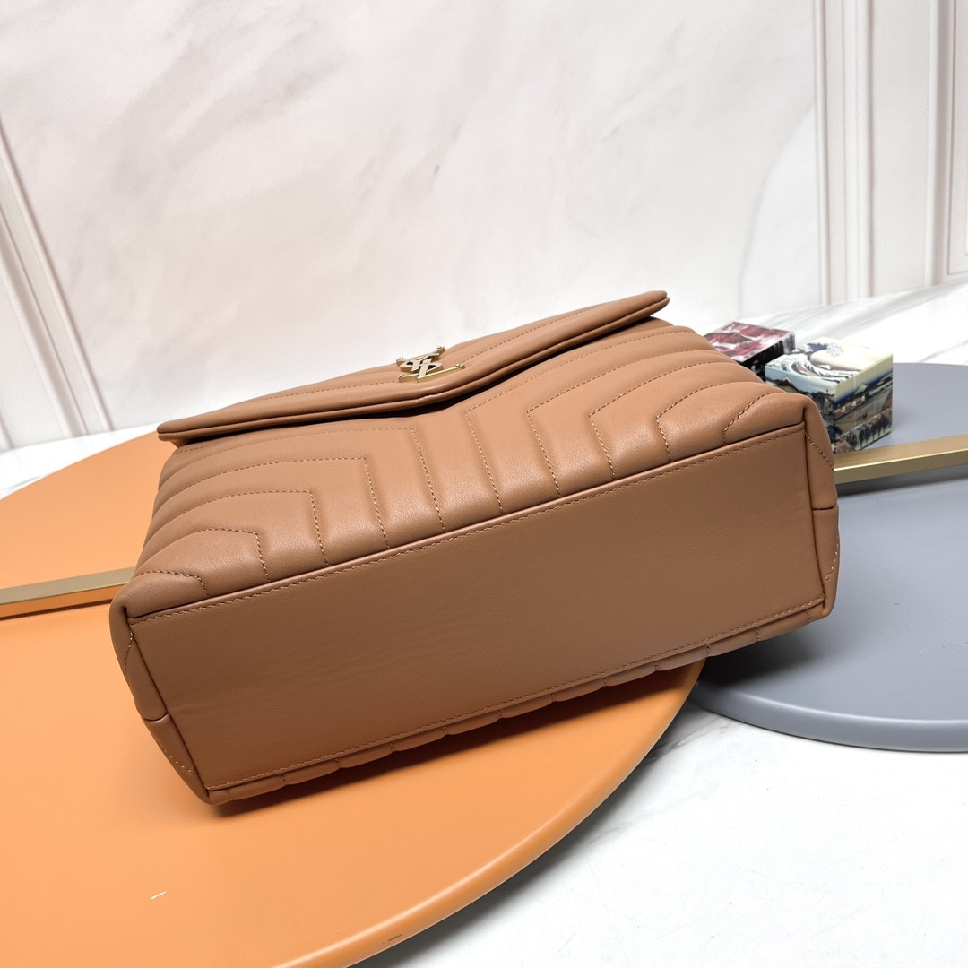 Y51 LOULOU MEDIUM IN QUILTED LEATHER BROWN 12.5 X 8.6 X 3.5 INCHES