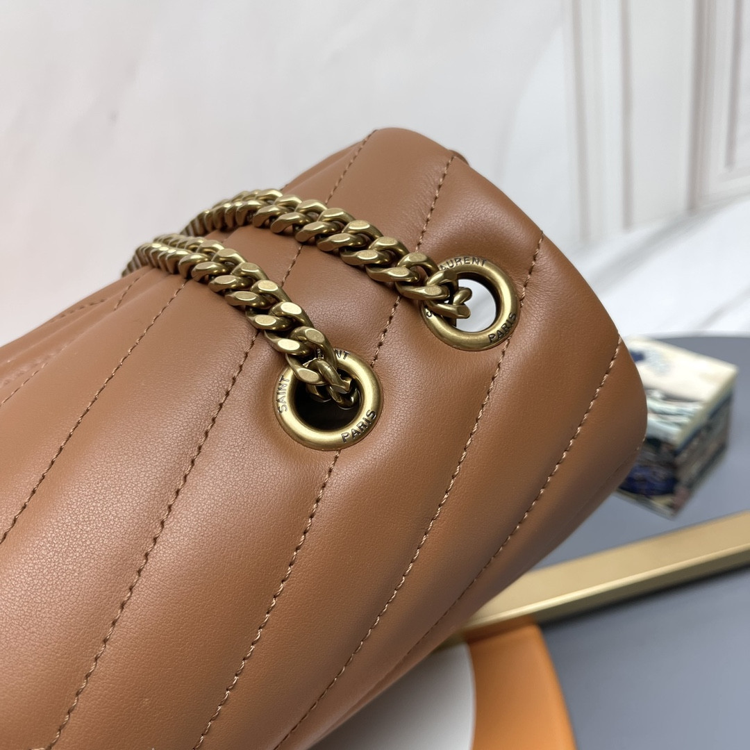 Y51 LOULOU MEDIUM IN QUILTED LEATHER BROWN 12.5 X 8.6 X 3.5 INCHES