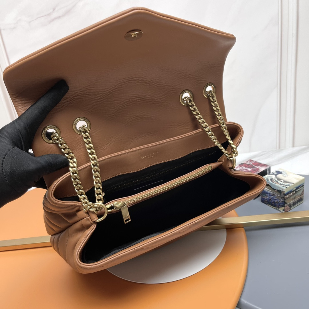 Y51 LOULOU MEDIUM IN QUILTED LEATHER BROWN 12.5 X 8.6 X 3.5 INCHES