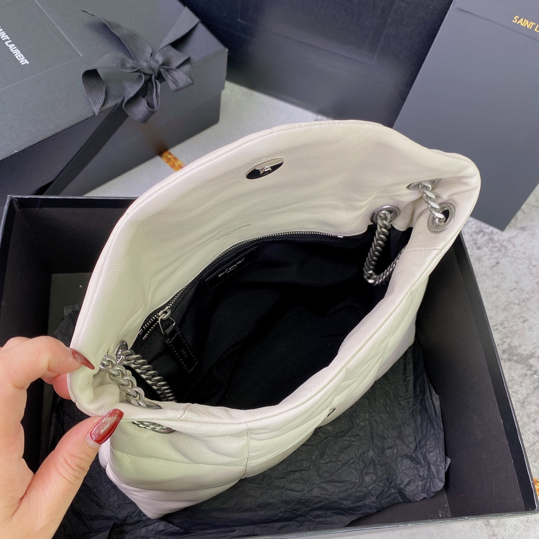 Y51 PUFFER SMALL IN NAPPA LEATHER WHITE SILVER 11.4 X 6.6 X 4.3 INCHES