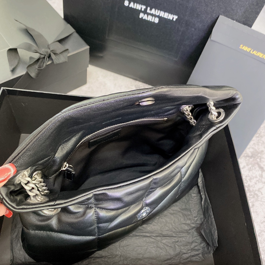 Y51 PUFFER SMALL IN NAPPA LEATHER BLACK SILVER 11.4 X 6.6 X 4.3 INCHES