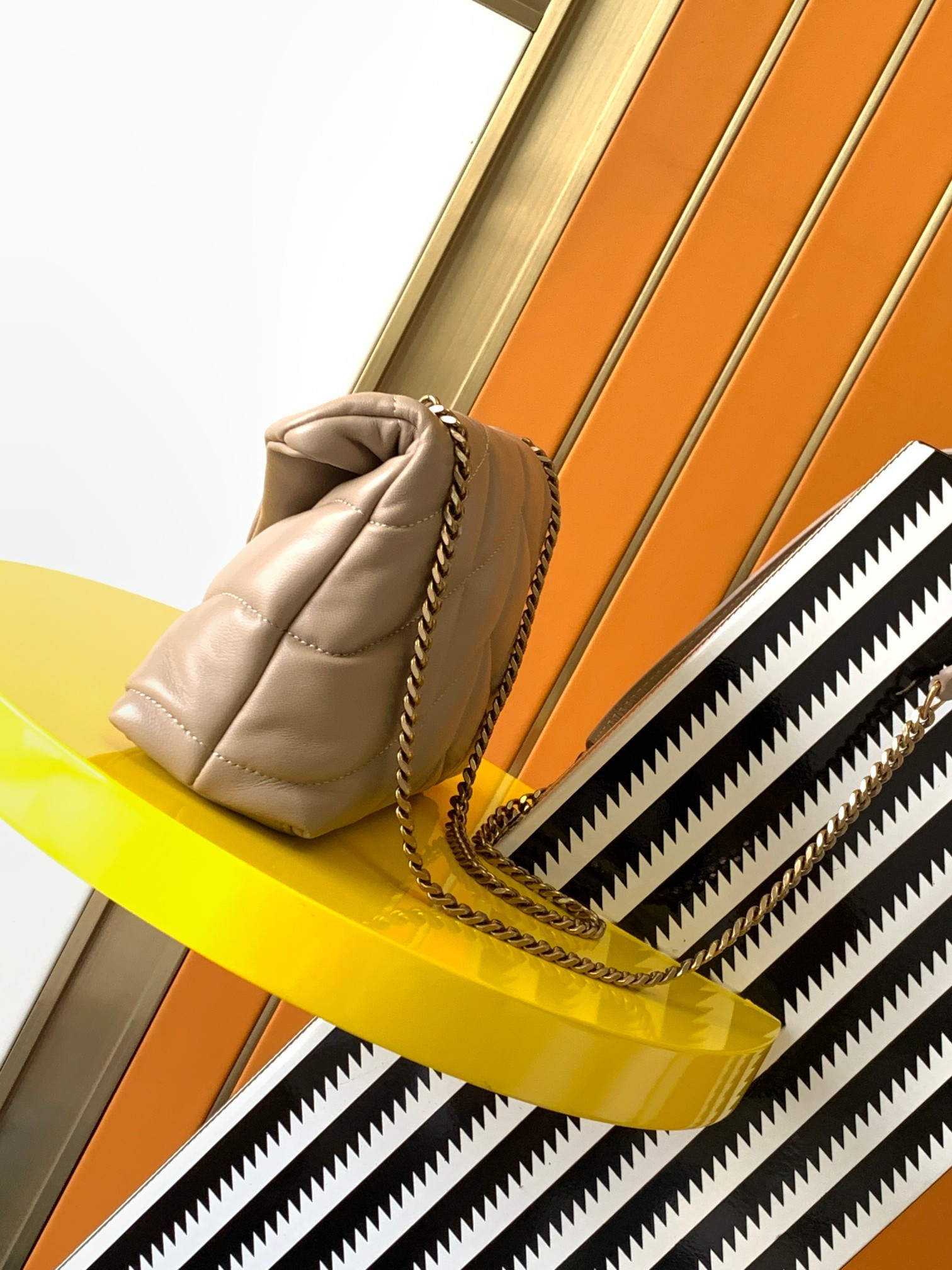 Y51 PUFFER MEDIUM IN NAPPA LEATHER DARK BEIGE 13.7 X 9 X 5.3 INCHES