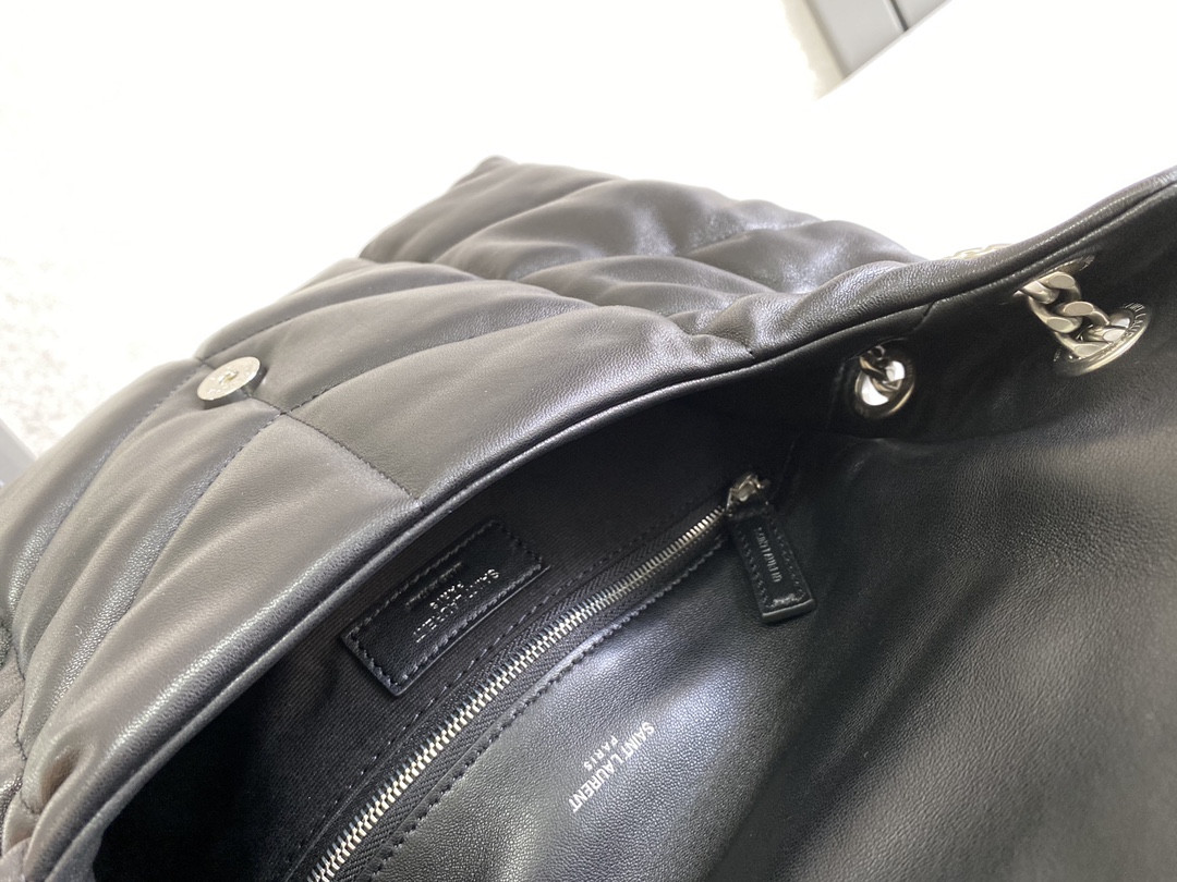 Y51 LOULOU PUFFER MEDIUM IN NAPPA LEATHER BLACK SILVER 13.7 X 9 X 5.3 INCHES