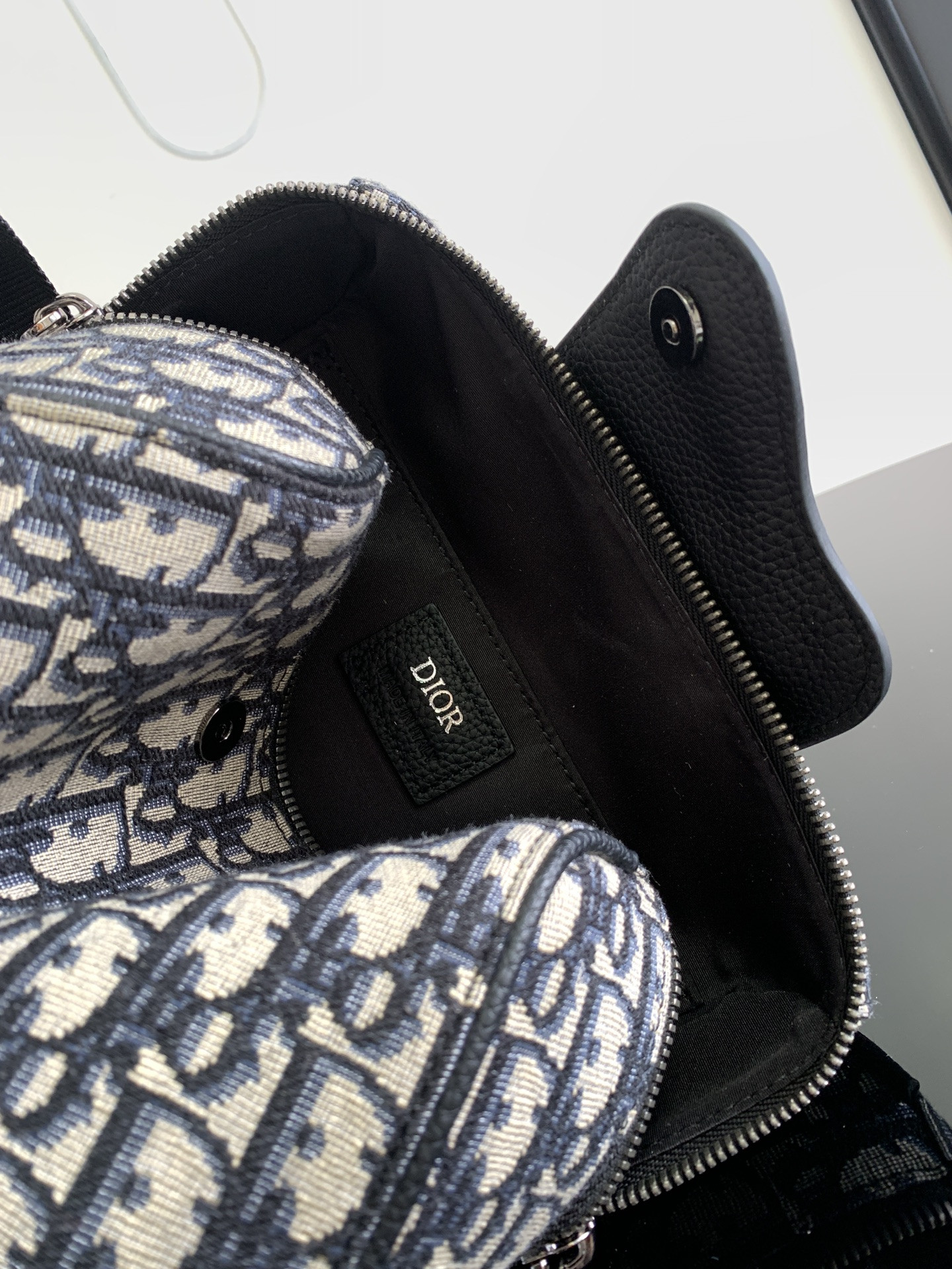 D10r Lingot Toiletry Bag Beige and Black D10r Oblique Jacquard 8.5 x 5 x 4 inches