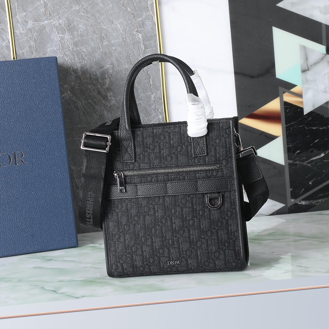 Dior Safari North-South Tote Bag Black Dior Oblique Jacquard 8.5 x 9.5 x 3 inches