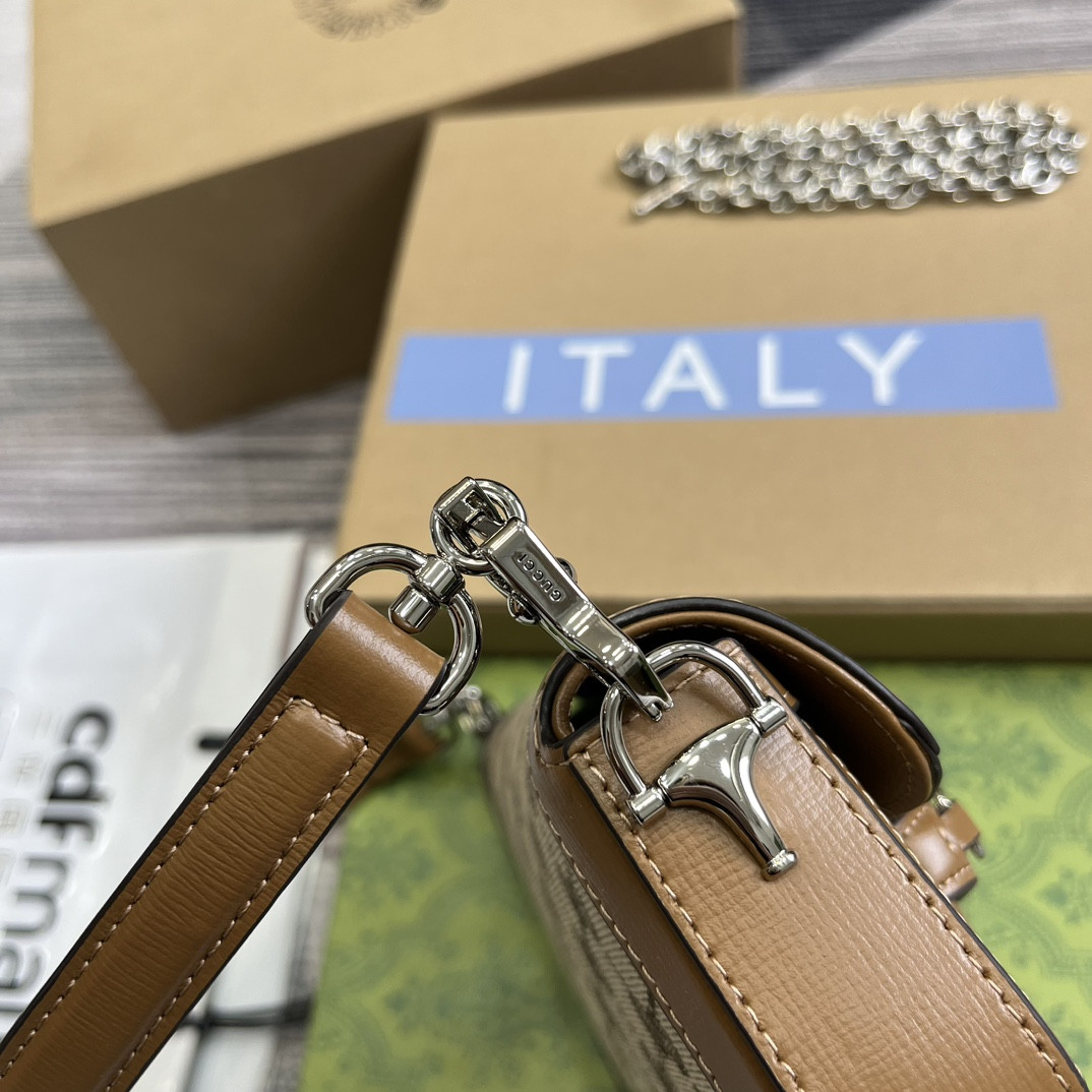 Gvc*1 HORSEBIT 1955 MINI SHOULDER BAG BROWN 7.7"W x 5-3.1"H x 2.4-1.2"D