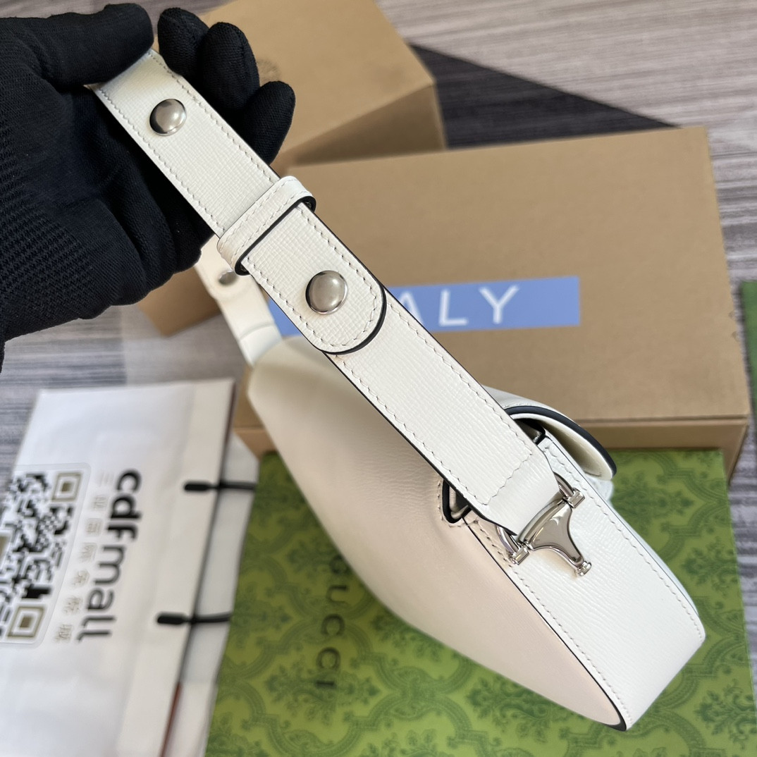 Gvc*1 HORSEBIT 1955 SMALL SHOULDER BAG WHITE 10.4"W x 6.7-4.1"H x 3.1-1.6"D