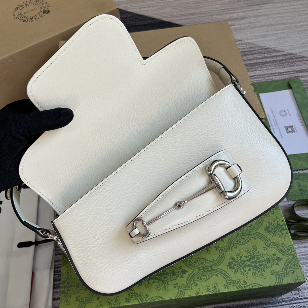 Gvc*1 HORSEBIT 1955 SMALL SHOULDER BAG WHITE 10.4"W x 6.7-4.1"H x 3.1-1.6"D