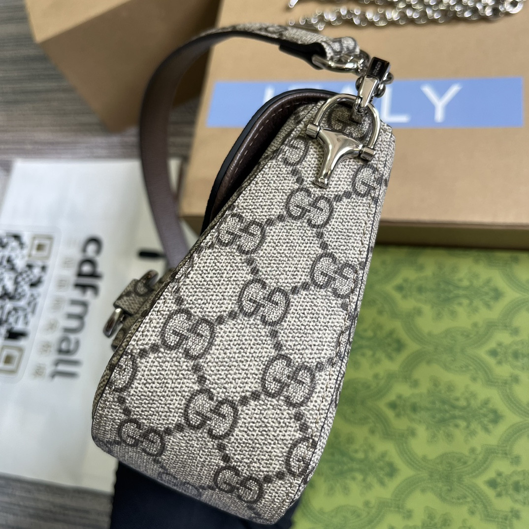 Gvc*1 HORSEBIT 1955 MINI SHOULDER BAG Beige and ebony 7.7"W x 5-3.1"H x 2.4-1.2"D