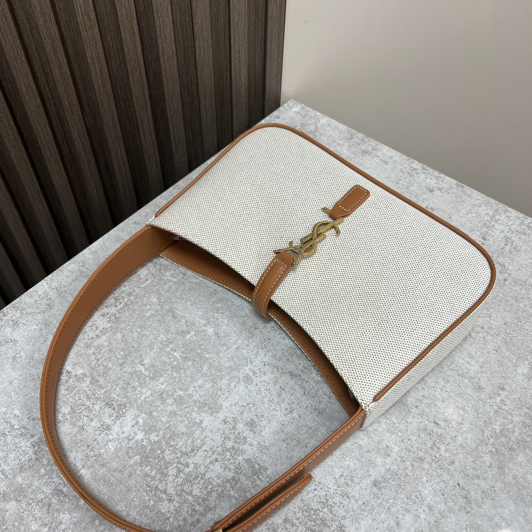 Y51 LE 5 À 7 IN CANVAS AND LEATHER GREGE AND BRICK 9 X 6.3 X 2.5 INCHES