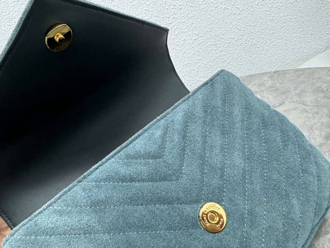 Y51 COLLEGE MEDIUM IN QUILTED SUEDE blue 9.4 X 6.6 X 2.5 INCHES