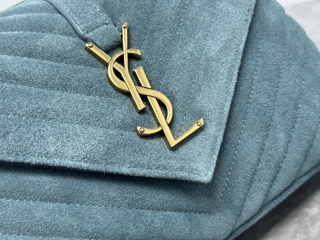 Y51 COLLEGE MEDIUM IN QUILTED SUEDE blue 9.4 X 6.6 X 2.5 INCHES