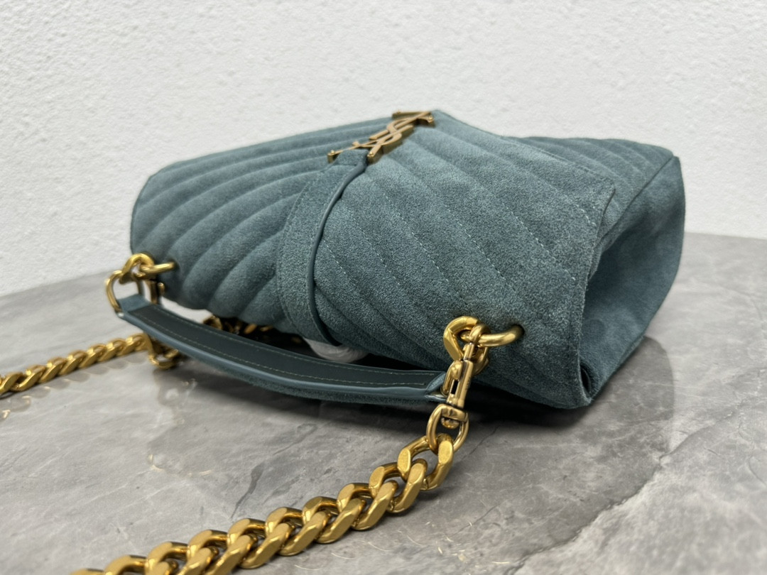 Y51 COLLEGE MEDIUM IN QUILTED SUEDE blue 9.4 X 6.6 X 2.5 INCHES