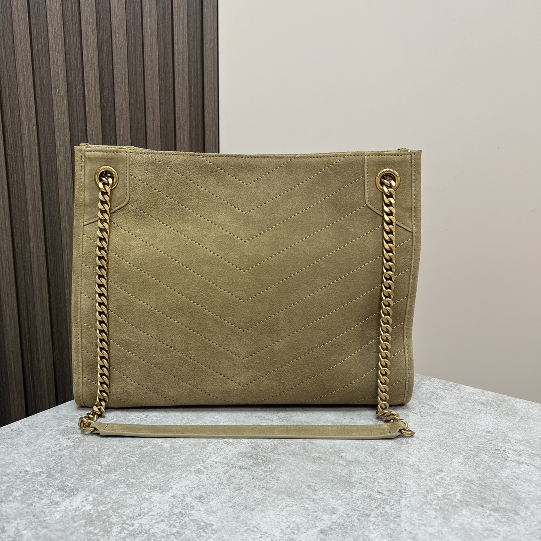 Y51 NIKI MEDIUM SHOPPING IN SUEDE BARLEY GREEN 12.9 X 10.6 X 4.5 INCHES