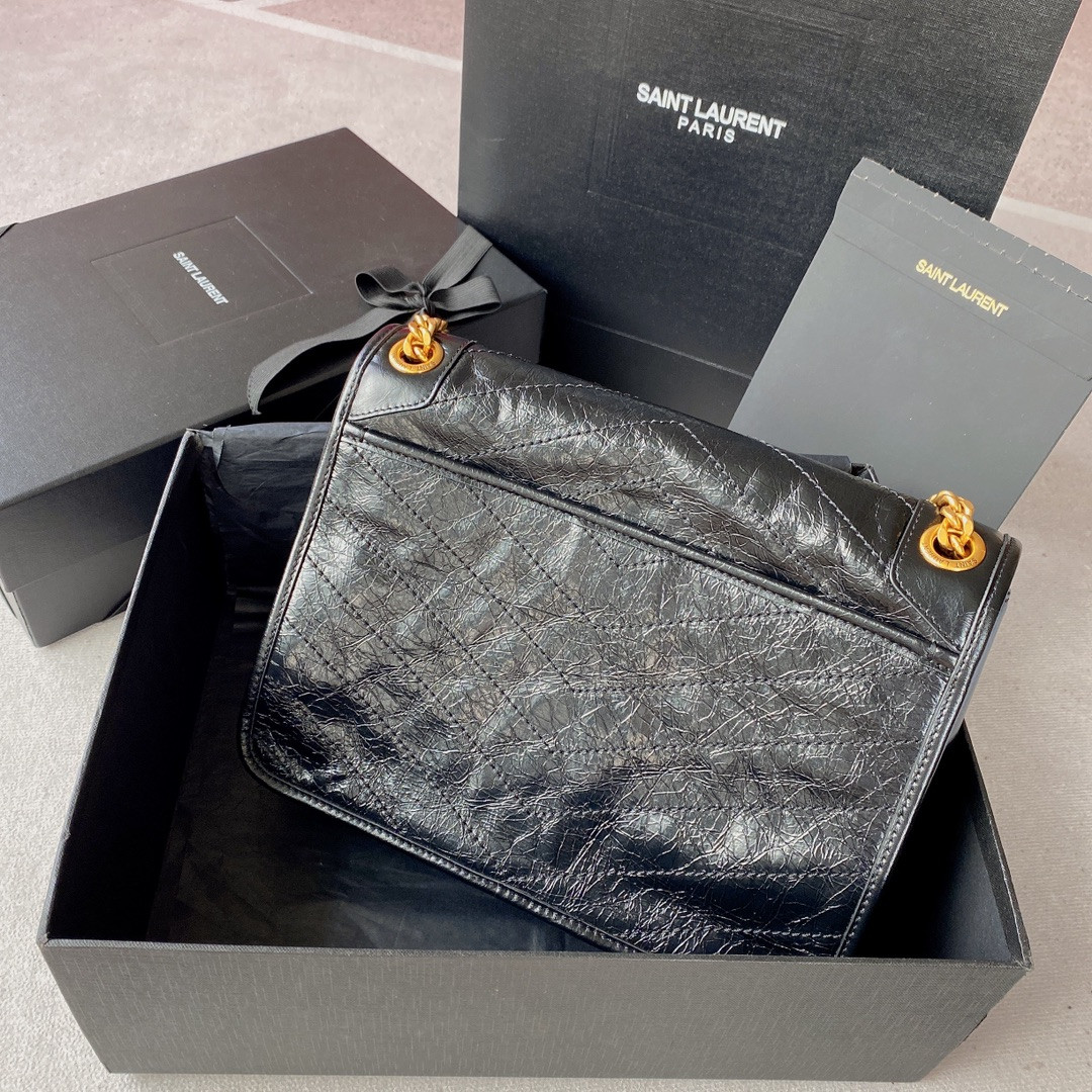 Y51 NIKI MEDIUM IN VINTAGE LEATHER BLACK 11 X 7.8 X 3.3 INCHES