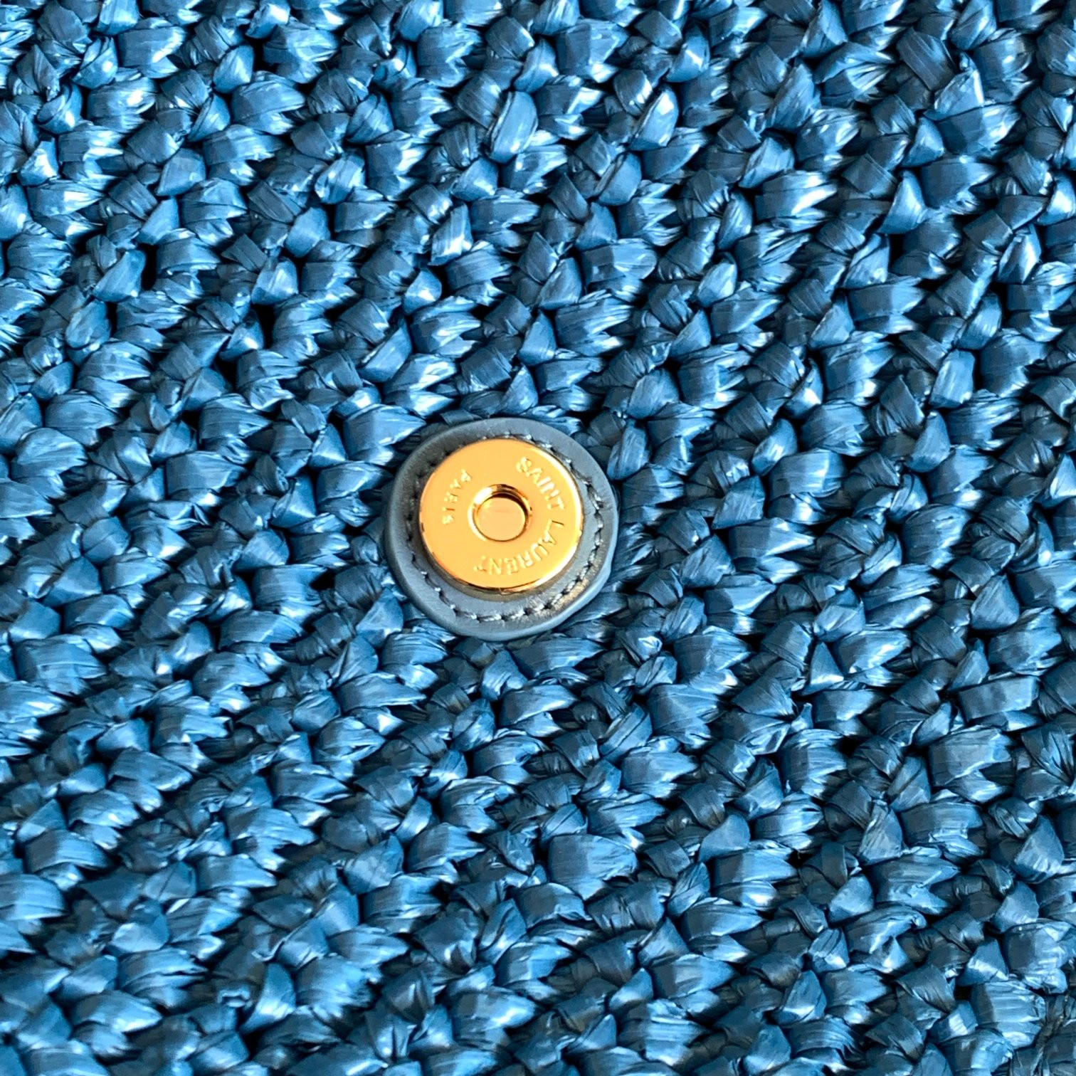 Y51 NIKI MEDIUM CHAIN BAG IN RAFFIA AND LEATHER BLUE 11 X 7.8 X 3.3 INCHES