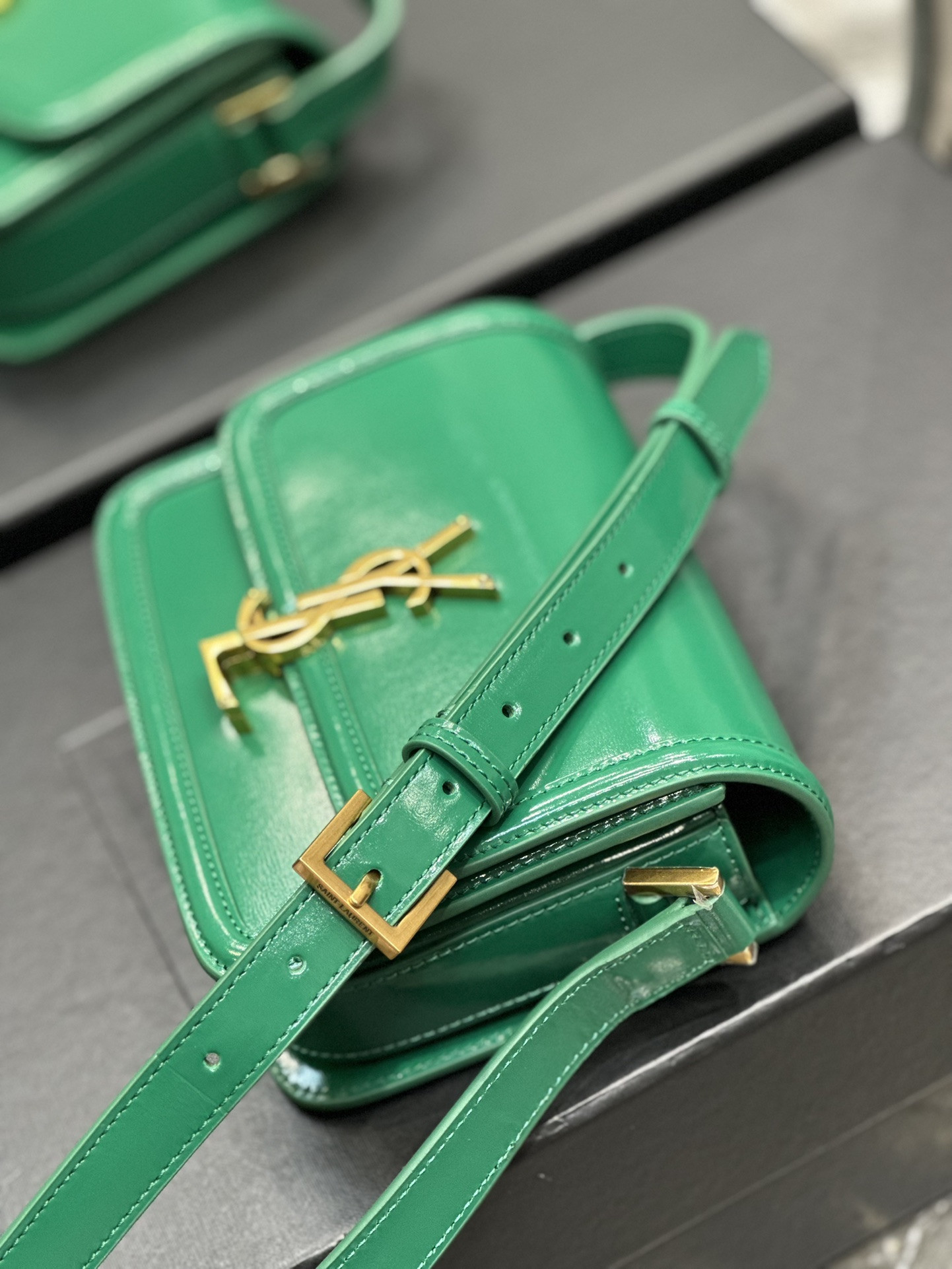 Y51 SOLFERINO SMALL SATCHEL IN BOX Sa1nt Lau*nt GREEN 7.4 X 5.1 X 1.9 INCHES