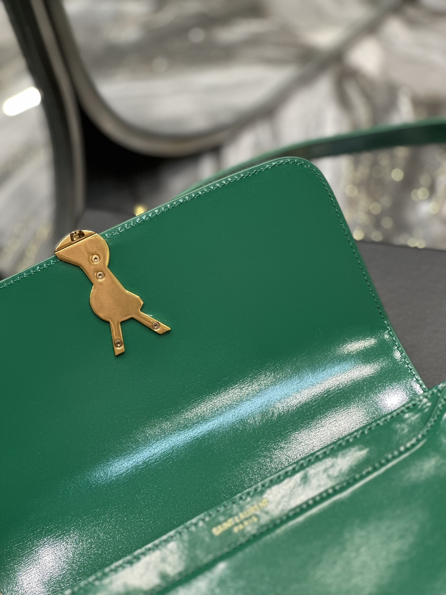 Y51 SOLFERINO MEDIUM SATCHEL IN BOX Sa1nt Lau*nt GREEN 9.1 X 6.3 X 2.4 INCHES